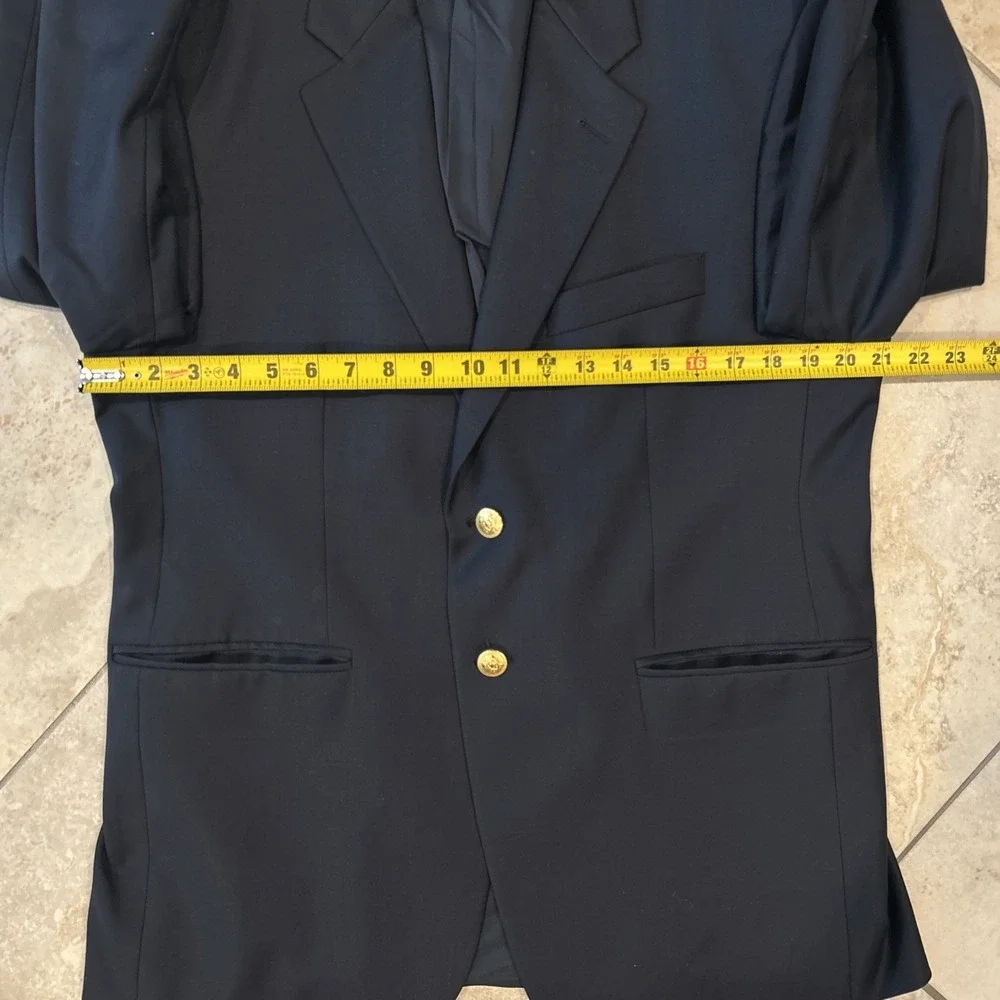 Lauren Ralph Lauren Gold Button Blazer Mens 40S Navy Blue Wool Sport Coat Jacket